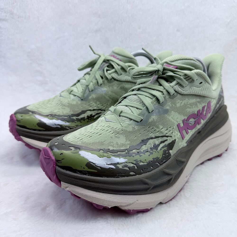 HOKA Stinson 7 Womens Trail Running Shoes Seed Green Beet Root Size 10.5 Sneaker - Picture 2 of 10